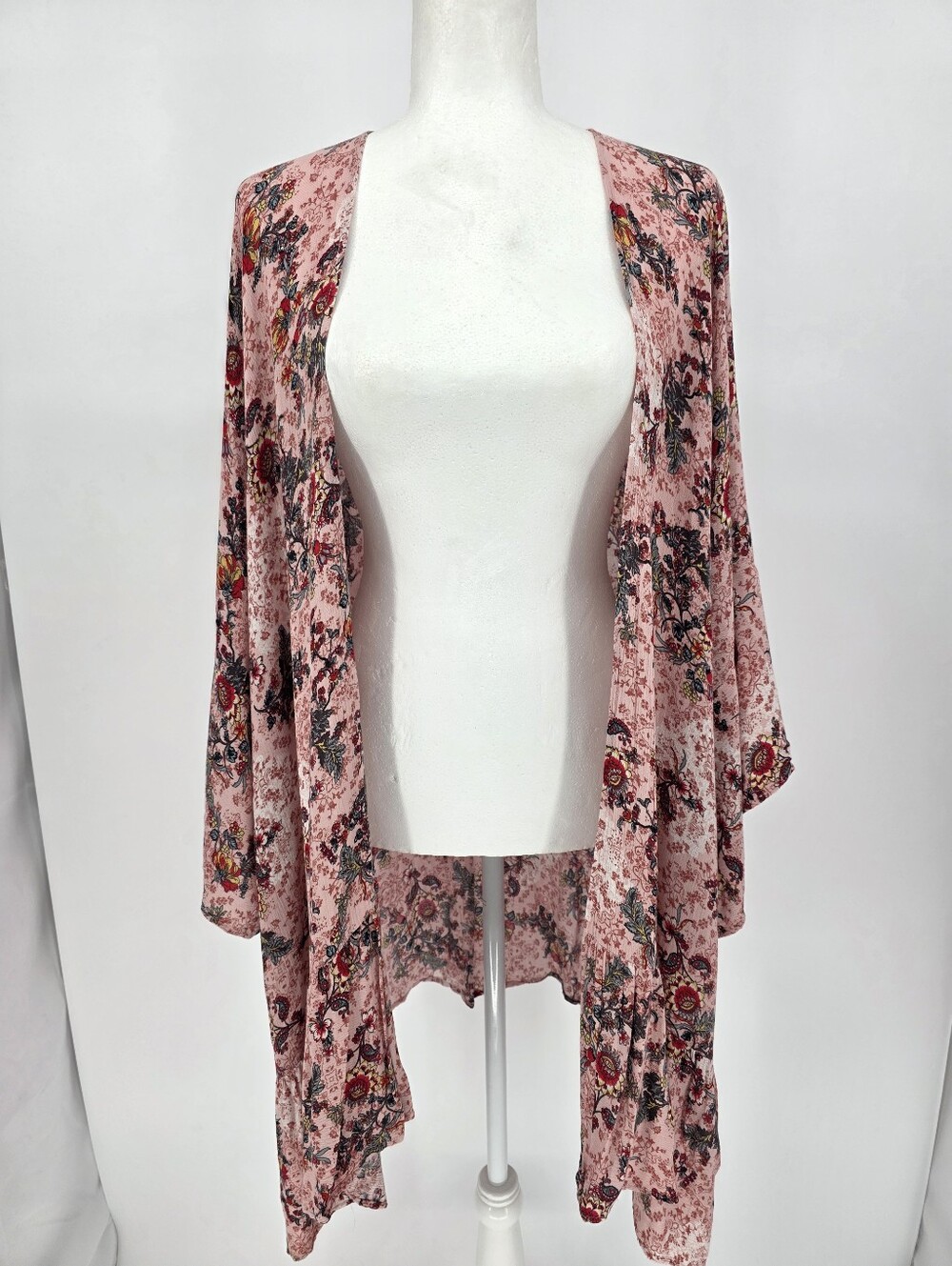 Easel Los Angeles Floral Kimono Cardigan Pink Boho Open Front Size Small